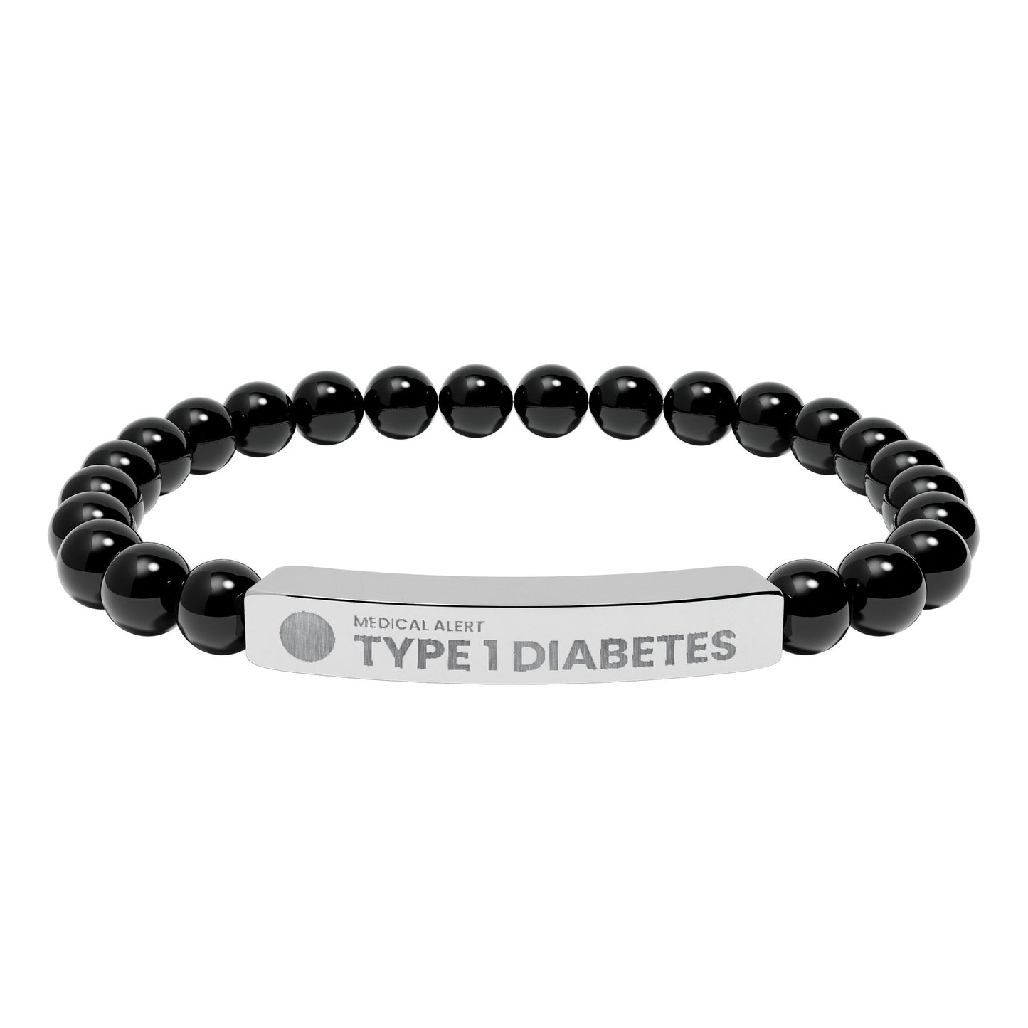 Type 1 Diabetes Engraved Stone Stretch Bar Bracelet | Medical ID Beaded Bracelet