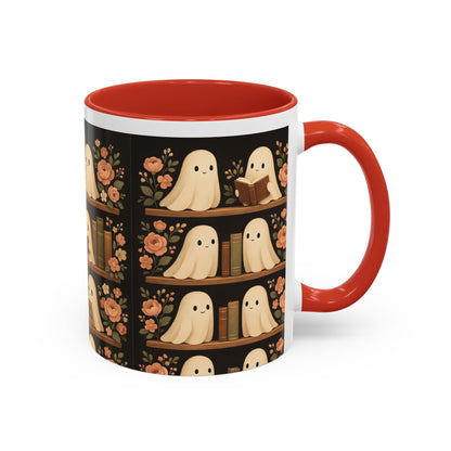 Ghostly Book Lovers Coffee Mug - Cute Halloween Gift, Floral Design, Cozy Home Decor, Perfect for Fall