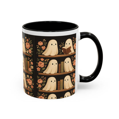 Ghostly Book Lovers Coffee Mug - Cute Halloween Gift, Floral Design, Cozy Home Decor, Perfect for Fall