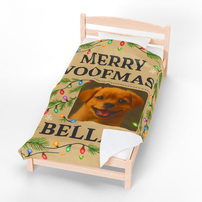 Custom Merry Woofmas Plush Blanket for Dog Lovers, Pet Gift, Cozy Throw, Holiday Decor, Personalized Blanket