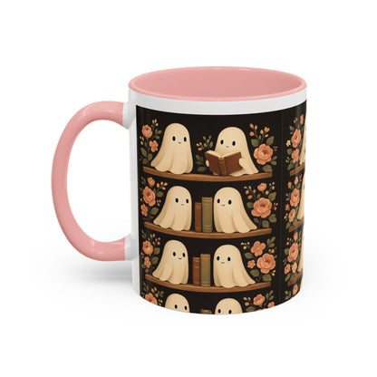 Ghostly Book Lovers Coffee Mug - Cute Halloween Gift, Floral Design, Cozy Home Decor, Perfect for Fall