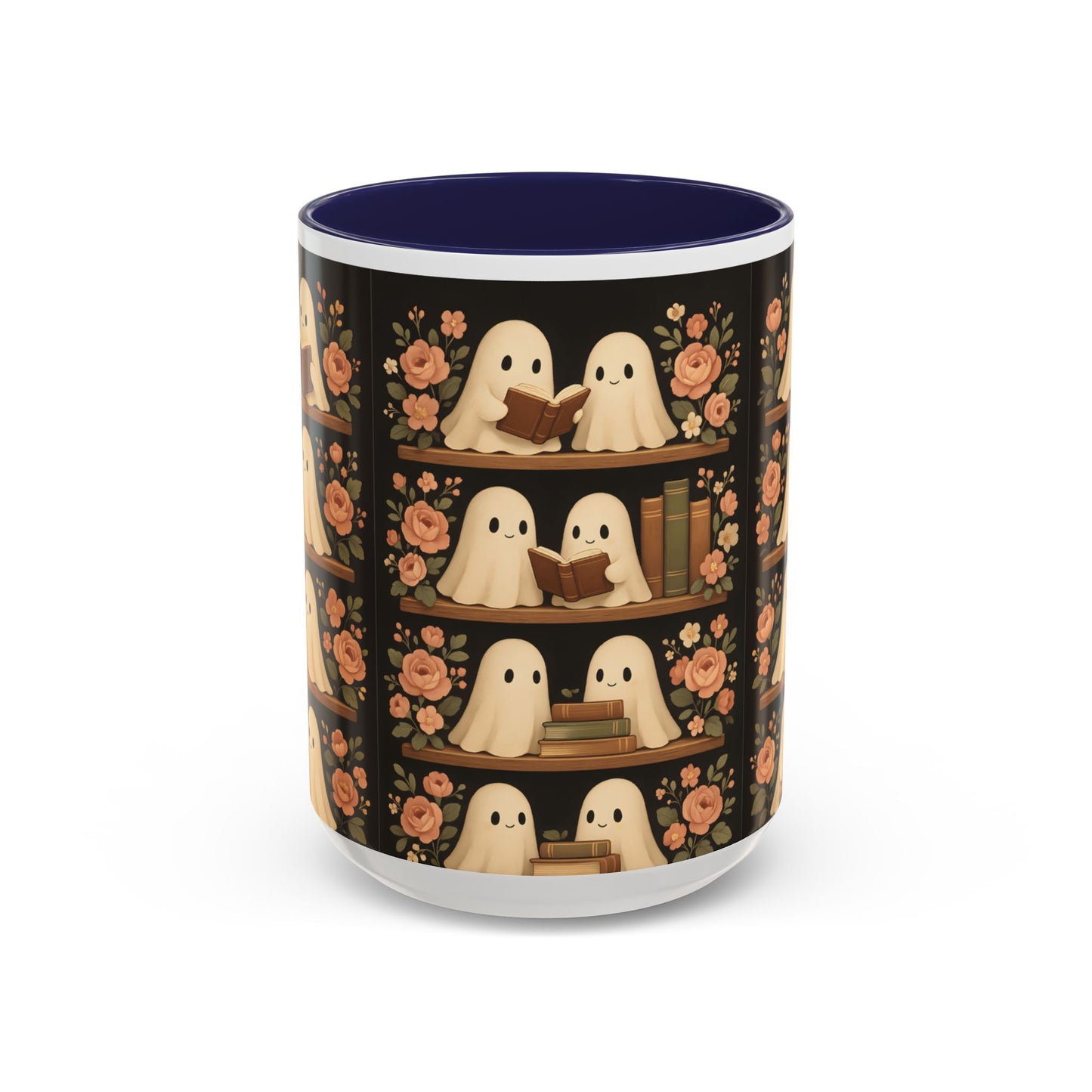 Ghostly Book Lovers Coffee Mug - Cute Halloween Gift, Floral Design, Cozy Home Decor, Perfect for Fall