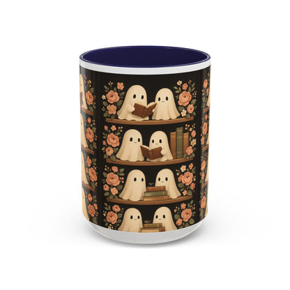 Ghostly Book Lovers Coffee Mug - Cute Halloween Gift, Floral Design, Cozy Home Decor, Perfect for Fall