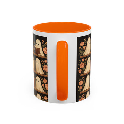 Ghostly Book Lovers Coffee Mug - Cute Halloween Gift, Floral Design, Cozy Home Decor, Perfect for Fall