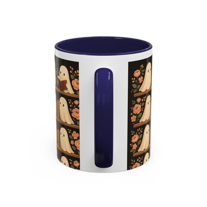 Ghostly Book Lovers Coffee Mug - Cute Halloween Gift, Floral Design, Cozy Home Decor, Perfect for Fall