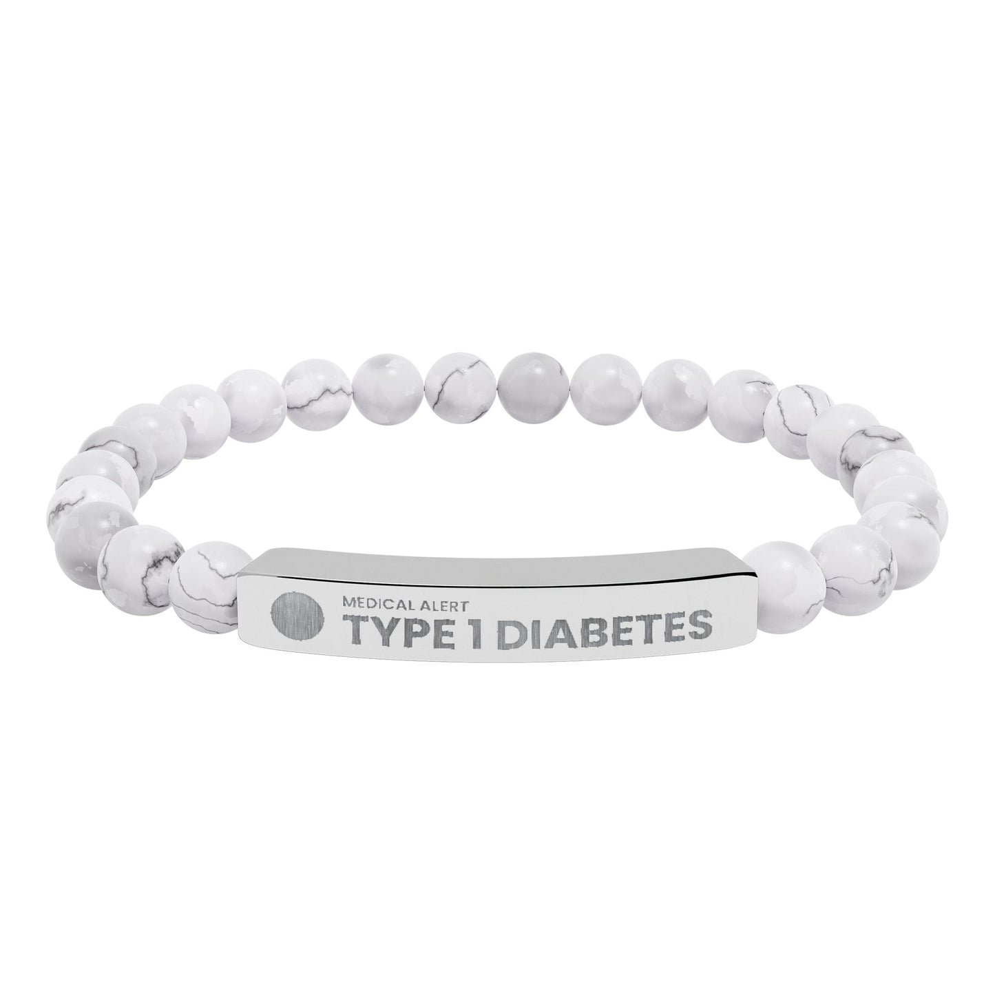 Type 1 Diabetes Engraved Stone Stretch Bar Bracelet | Medical ID Beaded Bracelet