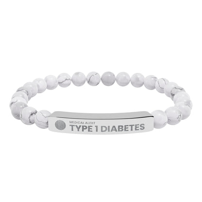 Type 1 Diabetes Engraved Stone Stretch Bar Bracelet | Medical ID Beaded Bracelet