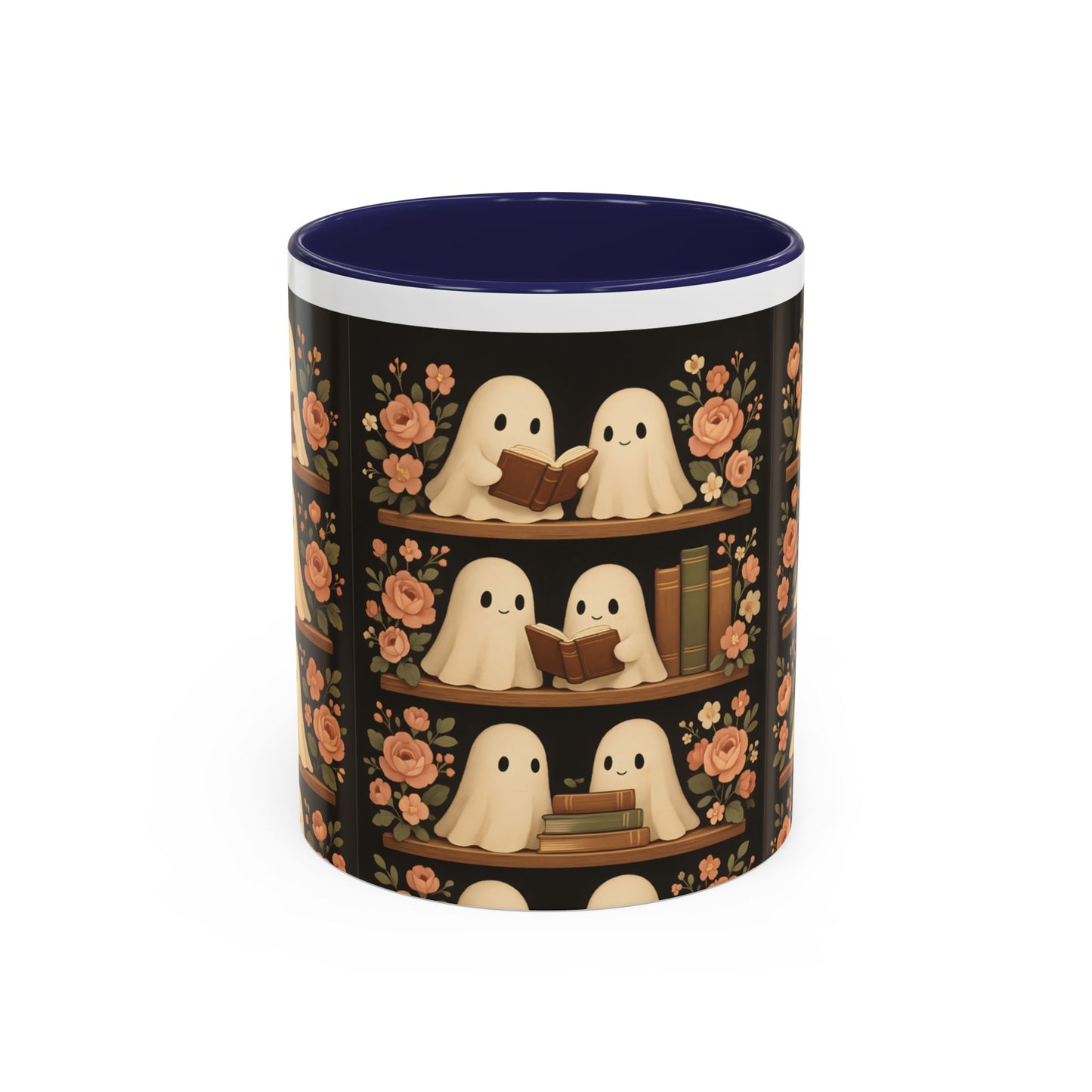Ghostly Book Lovers Coffee Mug - Cute Halloween Gift, Floral Design, Cozy Home Decor, Perfect for Fall