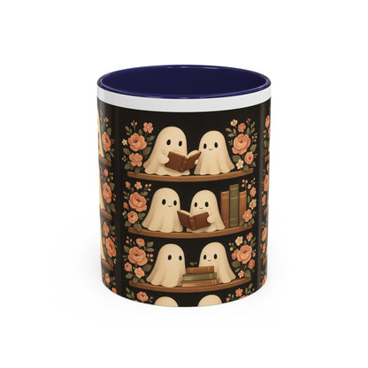 Ghostly Book Lovers Coffee Mug - Cute Halloween Gift, Floral Design, Cozy Home Decor, Perfect for Fall