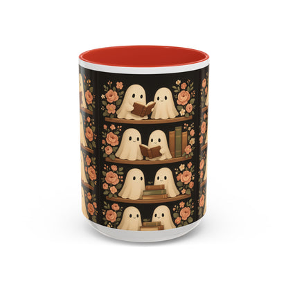 Ghostly Book Lovers Coffee Mug - Cute Halloween Gift, Floral Design, Cozy Home Decor, Perfect for Fall