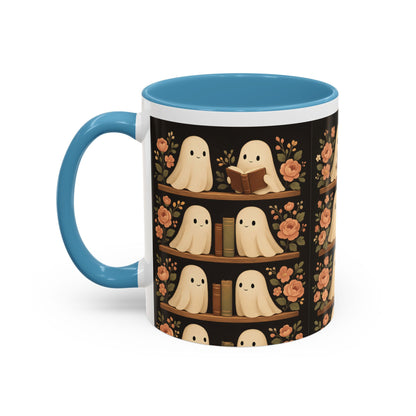 Ghostly Book Lovers Coffee Mug - Cute Halloween Gift, Floral Design, Cozy Home Decor, Perfect for Fall