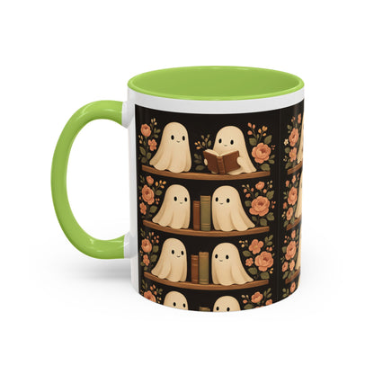 Ghostly Book Lovers Coffee Mug - Cute Halloween Gift, Floral Design, Cozy Home Decor, Perfect for Fall