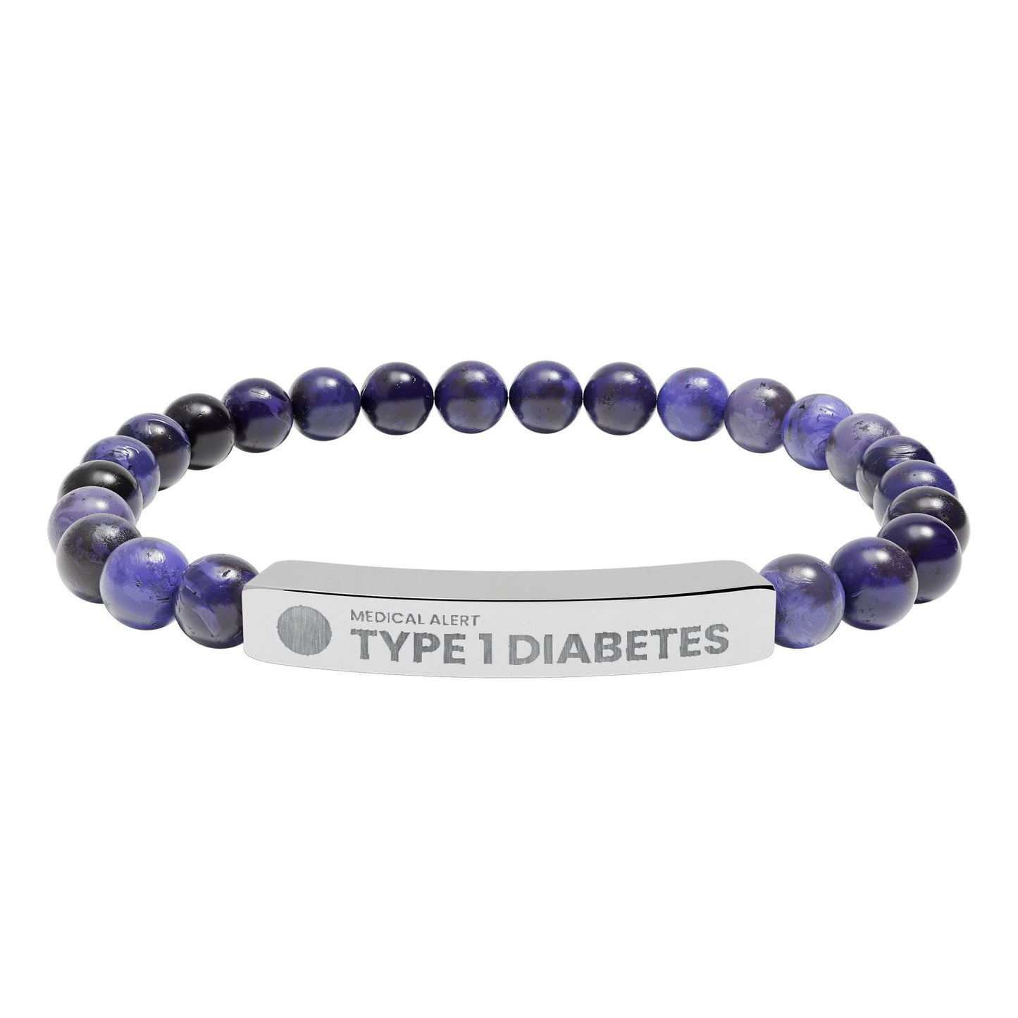 Type 1 Diabetes Engraved Stone Stretch Bar Bracelet | Medical ID Beaded Bracelet