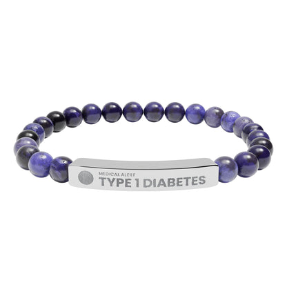 Type 1 Diabetes Engraved Stone Stretch Bar Bracelet | Medical ID Beaded Bracelet