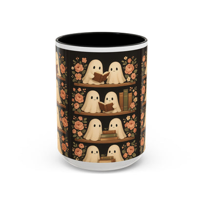 Ghostly Book Lovers Coffee Mug - Cute Halloween Gift, Floral Design, Cozy Home Decor, Perfect for Fall