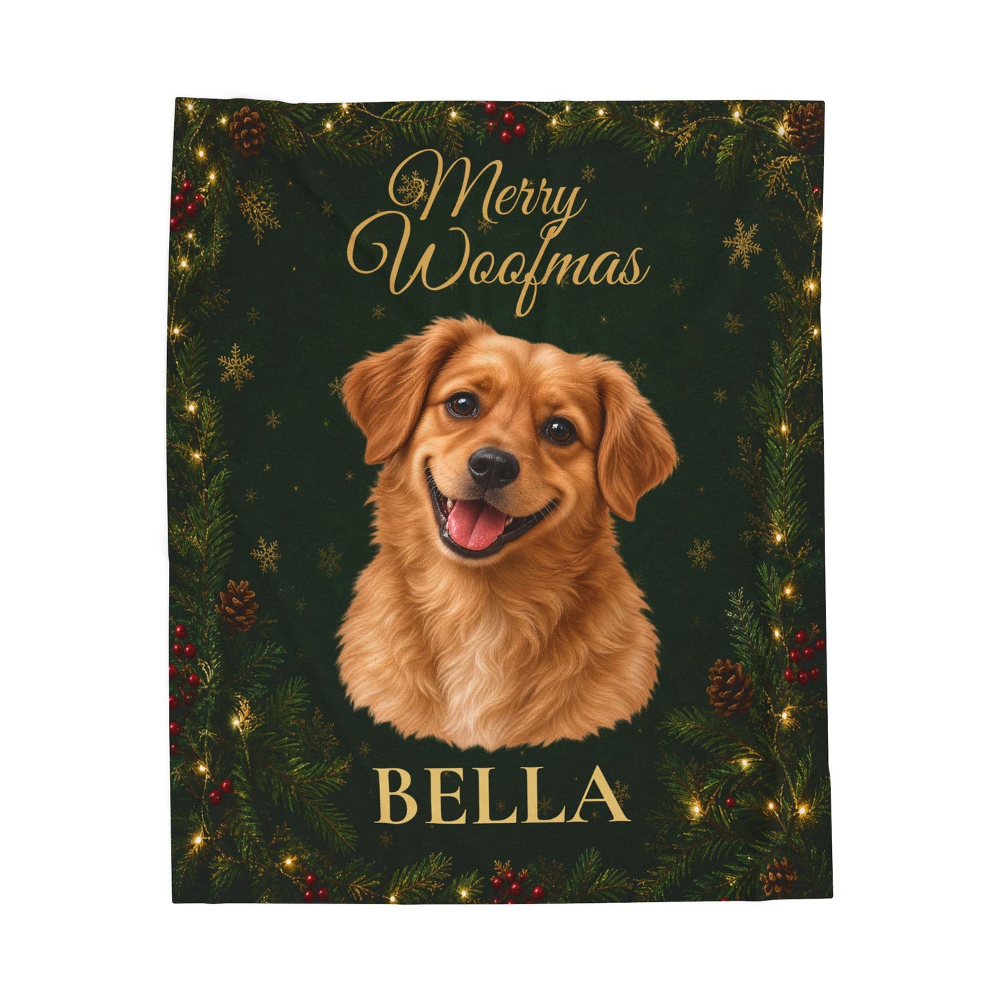 Merry Woofmas Personalized Dog Blanket – Custom Pet Portrait & Name Christmas Gift, Cozy Velveteen Holiday Throw