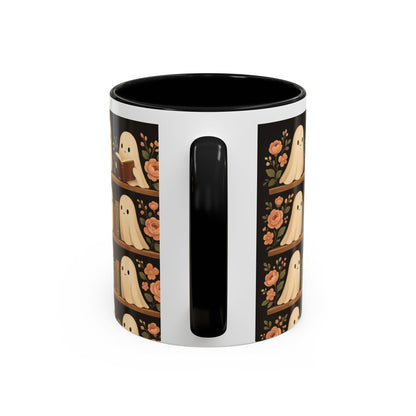 Ghostly Book Lovers Coffee Mug - Cute Halloween Gift, Floral Design, Cozy Home Decor, Perfect for Fall