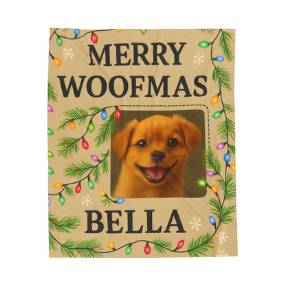 Custom Merry Woofmas Plush Blanket for Dog Lovers, Pet Gift, Cozy Throw, Holiday Decor, Personalized Blanket
