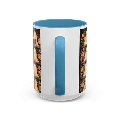 Ghostly Book Lovers Coffee Mug - Cute Halloween Gift, Floral Design, Cozy Home Decor, Perfect for Fall