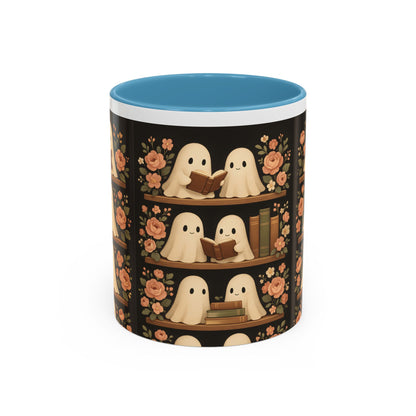 Ghostly Book Lovers Coffee Mug - Cute Halloween Gift, Floral Design, Cozy Home Decor, Perfect for Fall