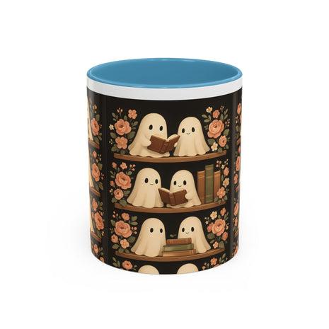 Ghostly Book Lovers Coffee Mug - Cute Halloween Gift, Floral Design, Cozy Home Decor, Perfect for Fall