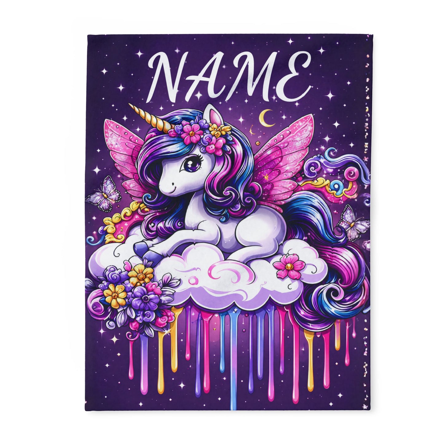 Personalized Unicorn Fleece Blanket – Custom Name Gift for Girls