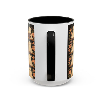 Ghostly Book Lovers Coffee Mug - Cute Halloween Gift, Floral Design, Cozy Home Decor, Perfect for Fall