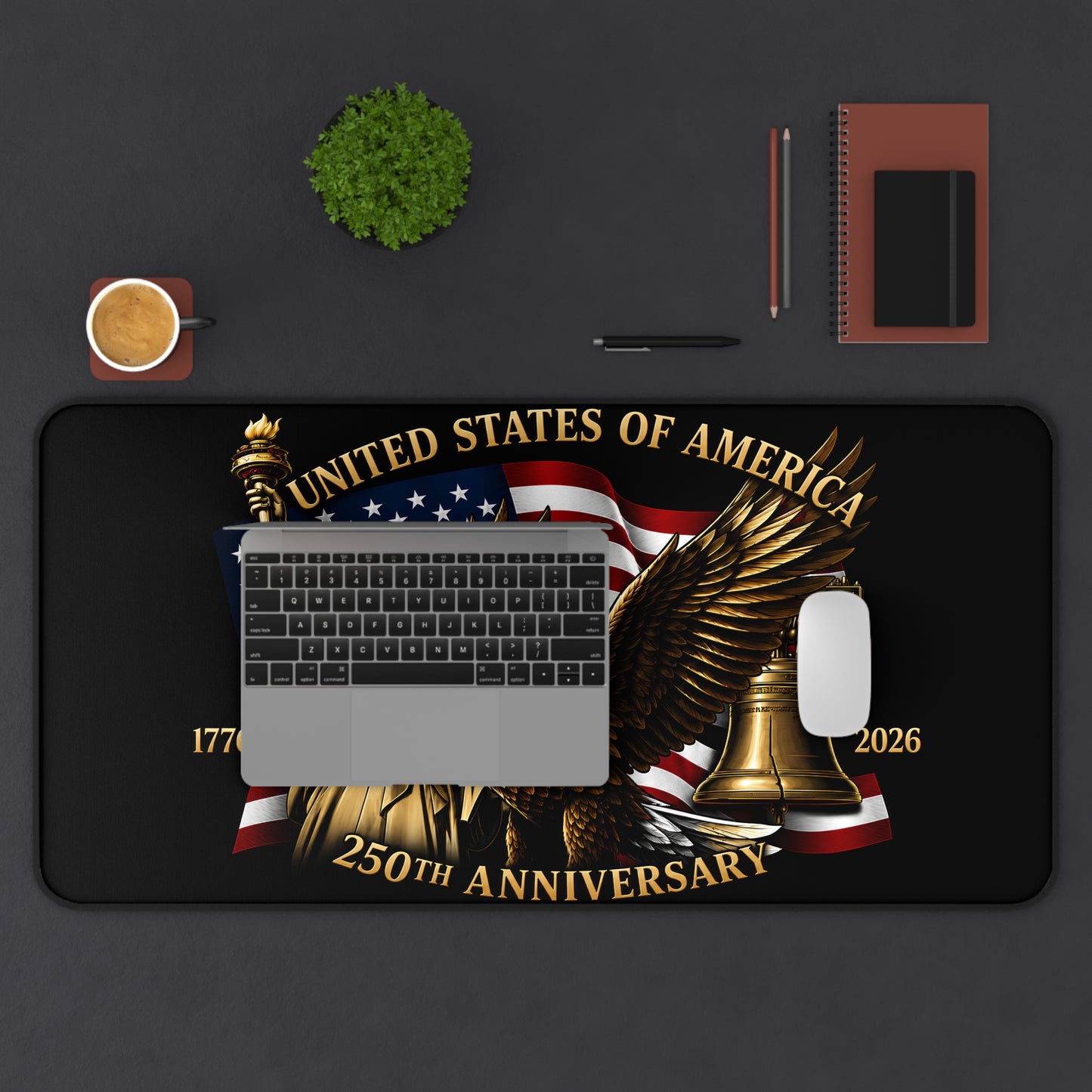 United States 250th Anniversary Eagle Statue of Liberty Desk Mat | Flag Liberty Bell