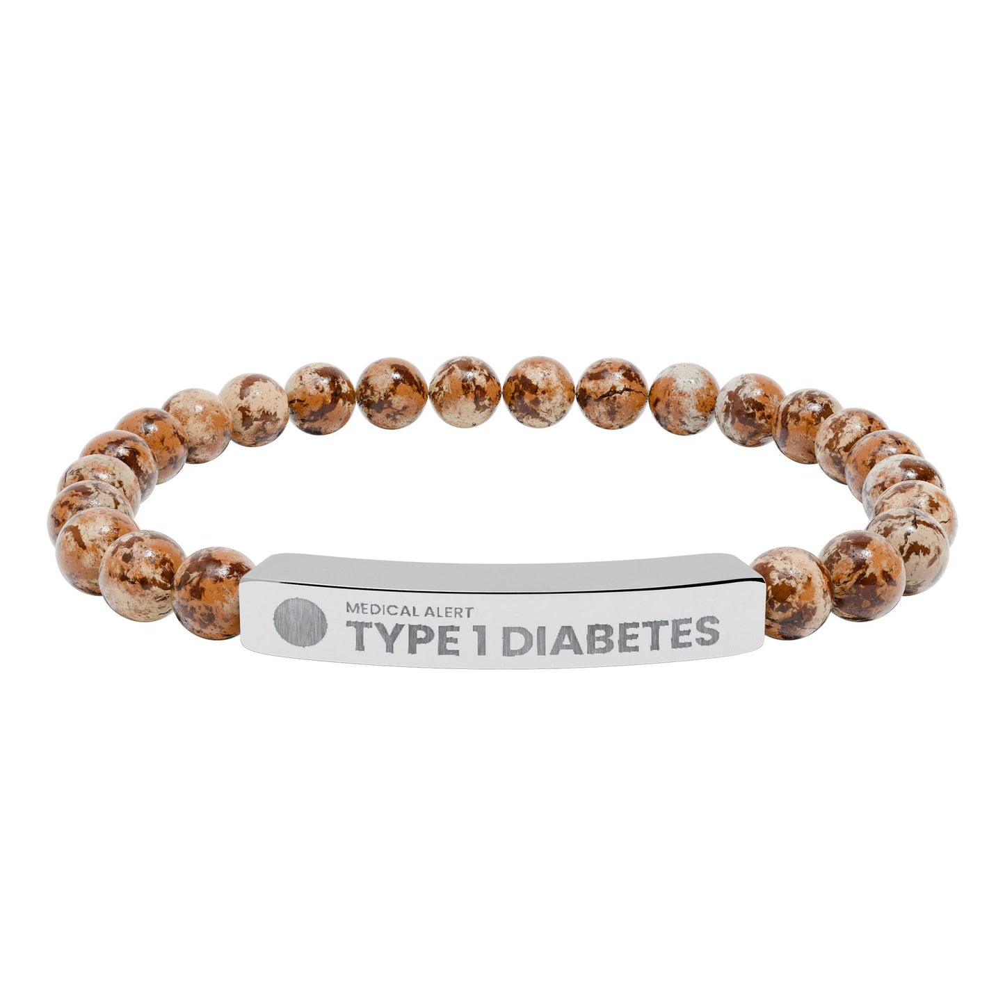Type 1 Diabetes Engraved Stone Stretch Bar Bracelet | Medical ID Beaded Bracelet
