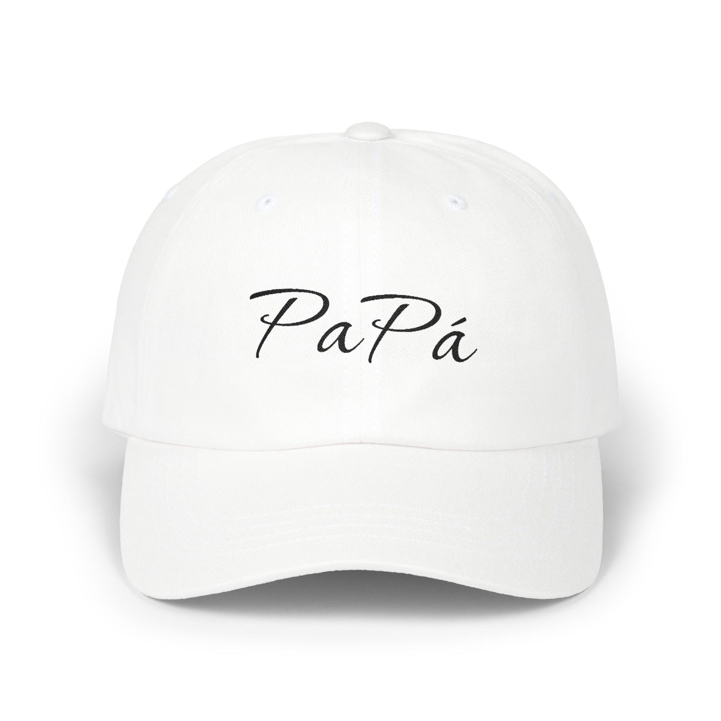 Papá script embroidery Dad Cap | White adjustable hat
