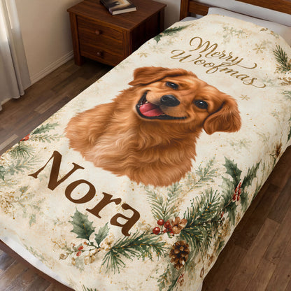 Personalized Merry Woofmas Dog Photo Blanket – Custom Christmas Pet Gift