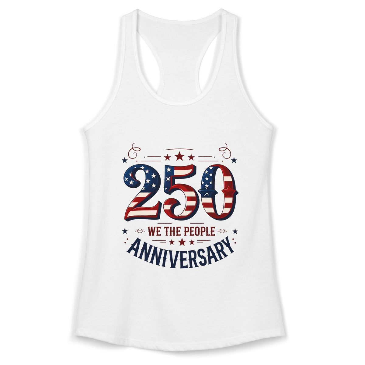 Camiseta sin mangas con espalda nadadora del 250.º aniversario — Top patriótico para el 4 de Julio