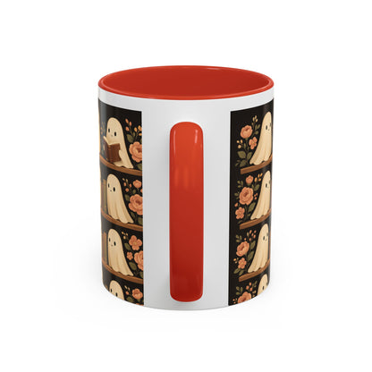 Ghostly Book Lovers Coffee Mug - Cute Halloween Gift, Floral Design, Cozy Home Decor, Perfect for Fall