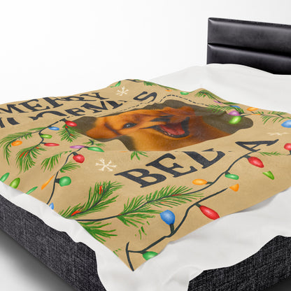 Custom Merry Woofmas Plush Blanket for Dog Lovers, Pet Gift, Cozy Throw, Holiday Decor, Personalized Blanket