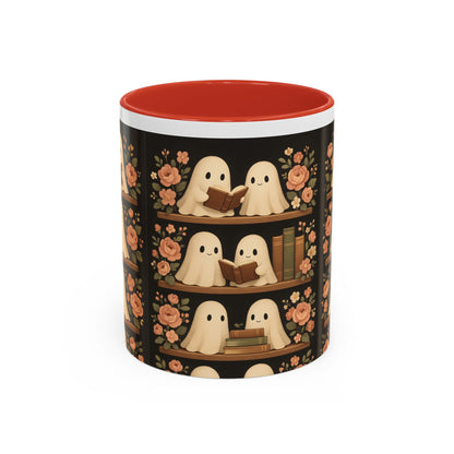 Ghostly Book Lovers Coffee Mug - Cute Halloween Gift, Floral Design, Cozy Home Decor, Perfect for Fall