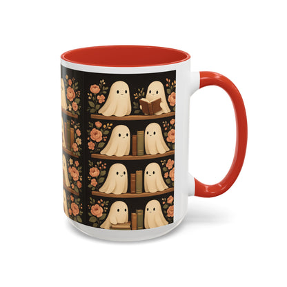 Ghostly Book Lovers Coffee Mug - Cute Halloween Gift, Floral Design, Cozy Home Decor, Perfect for Fall