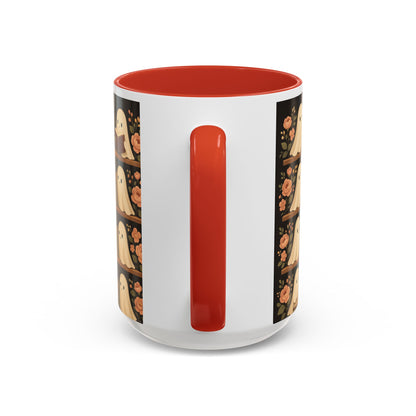 Ghostly Book Lovers Coffee Mug - Cute Halloween Gift, Floral Design, Cozy Home Decor, Perfect for Fall