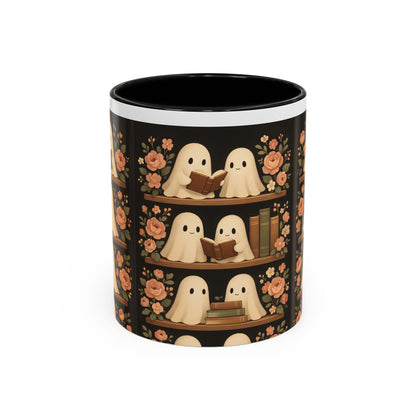 Ghostly Book Lovers Coffee Mug - Cute Halloween Gift, Floral Design, Cozy Home Decor, Perfect for Fall