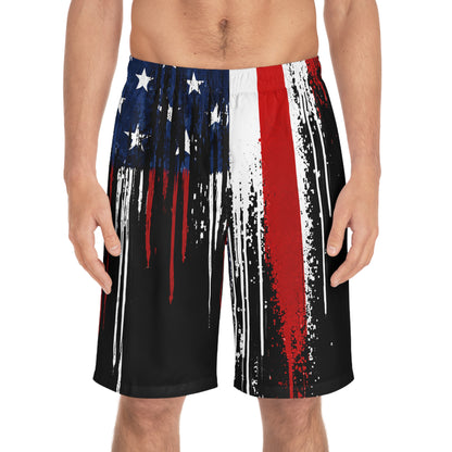 American Flag Grunge Board Shorts — Patriotic Men's Swim Trunks
