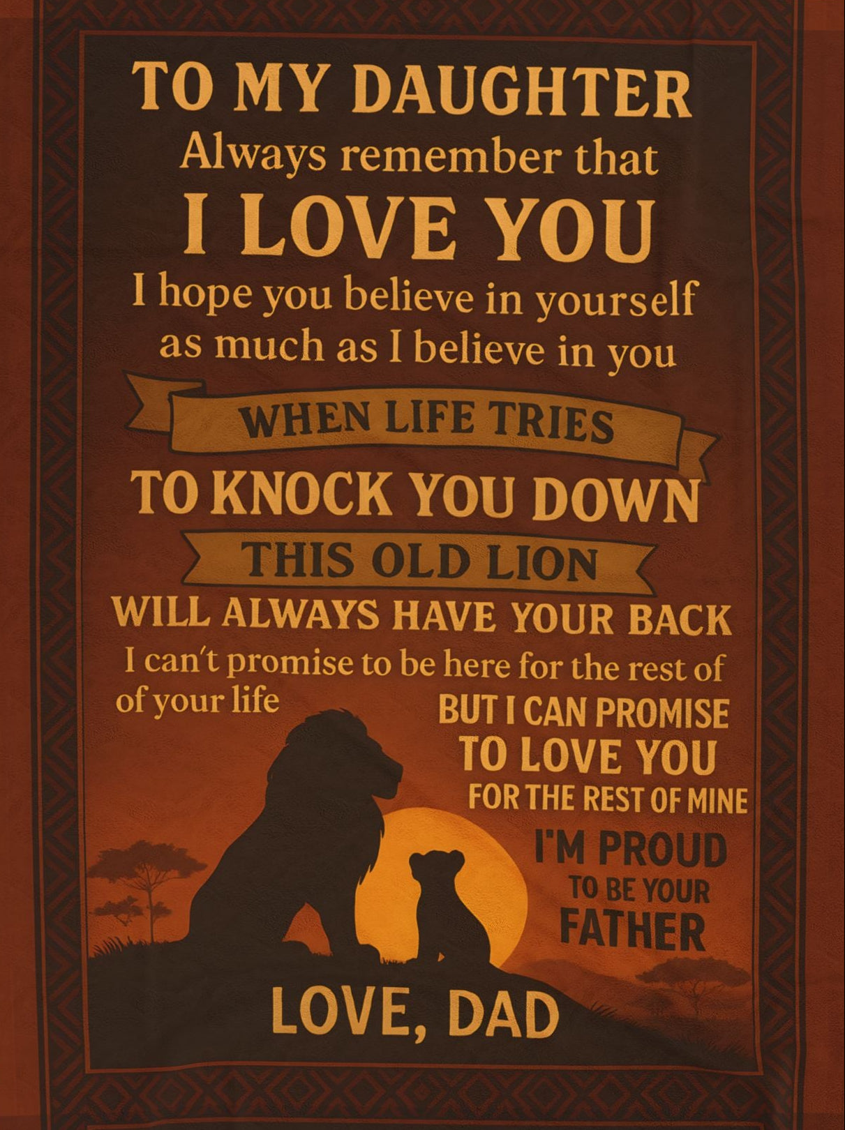 Daughter Love Velvet Plush Blanket — "To My Daughter I Love You" Keepsake Throw from Dad