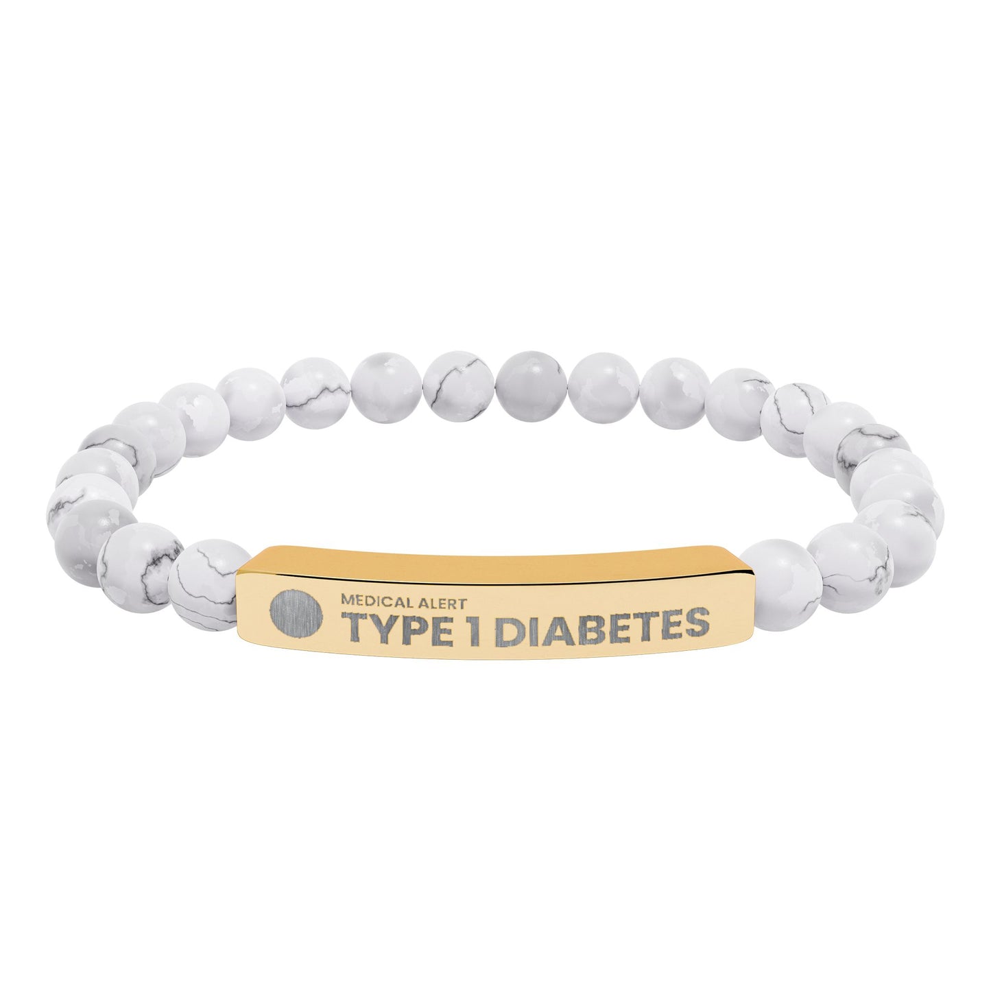 Type 1 Diabetes Engraved Stone Stretch Bar Bracelet | Medical ID Beaded Bracelet