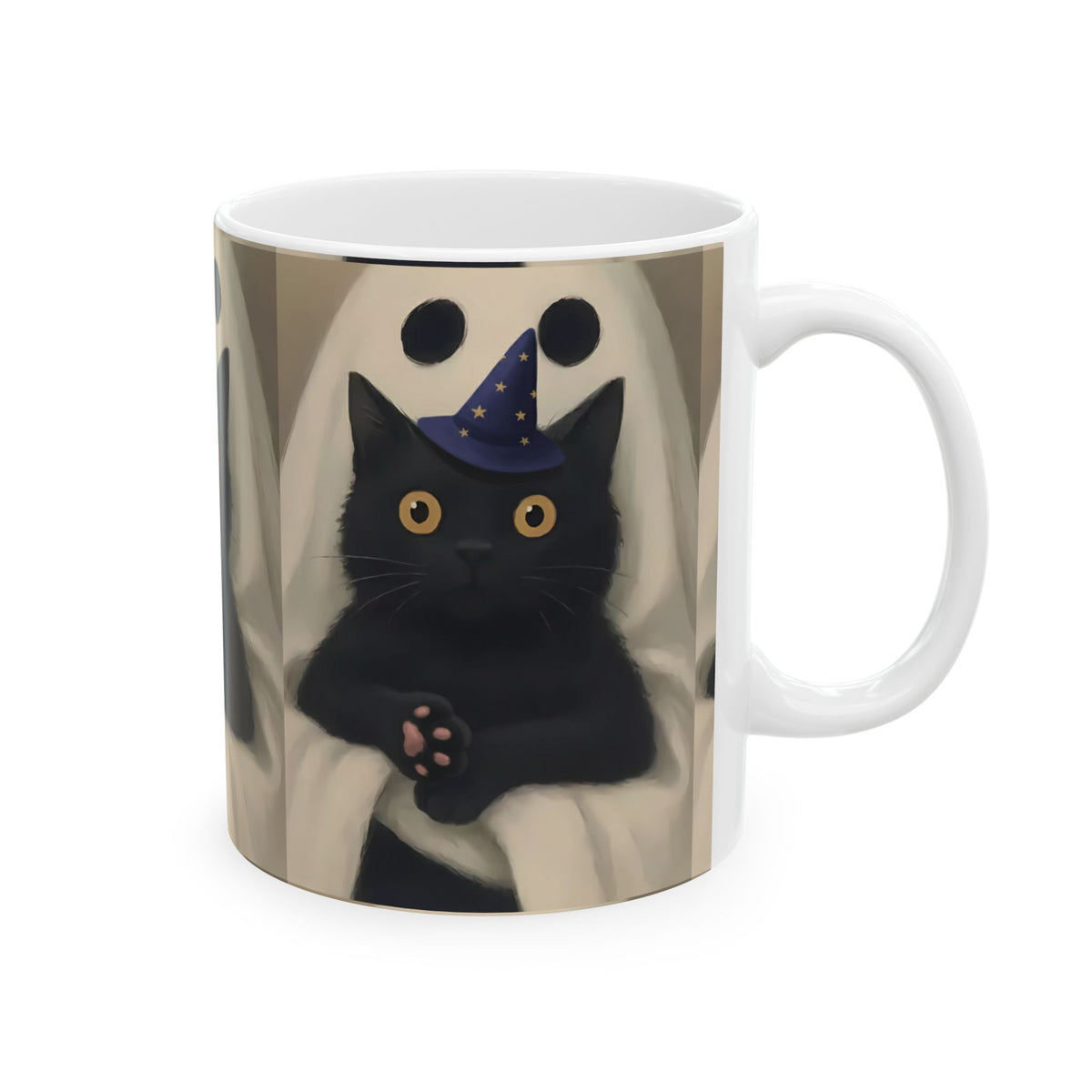 Taza Fantasma de Gato Espeluznante | Taza de Café de Halloween, Lindo Regalo para Amantes de los Gatos Negros, Decoración de Otoño, Cerámica de 11oz y 15oz, Impresión a Doble Cara
