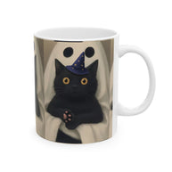 Taza Fantasma de Gato Espeluznante | Taza de Café de Halloween, Lindo Regalo para Amantes de los Gatos Negros, Decoración de Otoño, Cerámica de 11oz y 15oz, Impresión a Doble Cara