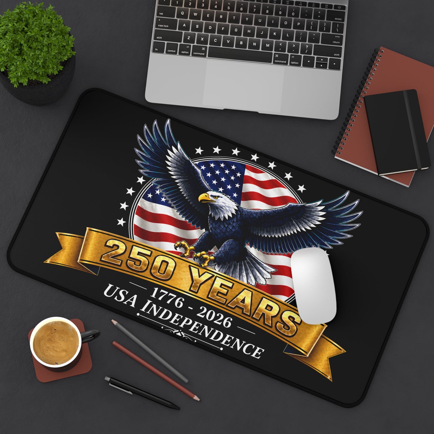 250 Years USA Independence Desk Mat | Bald Eagle American Flag 1776-2026