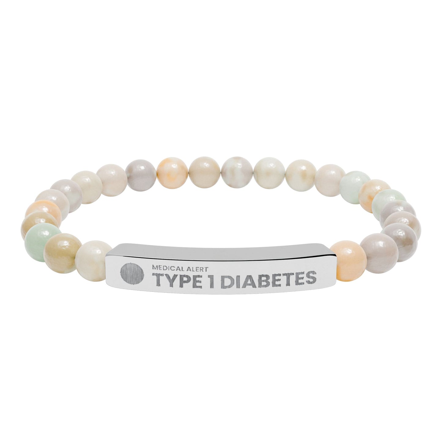 Type 1 Diabetes Engraved Stone Stretch Bar Bracelet | Medical ID Beaded Bracelet