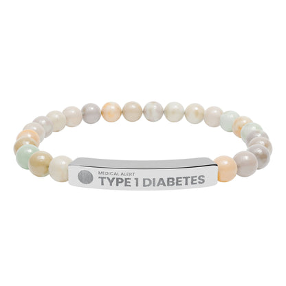 Type 1 Diabetes Engraved Stone Stretch Bar Bracelet | Medical ID Beaded Bracelet