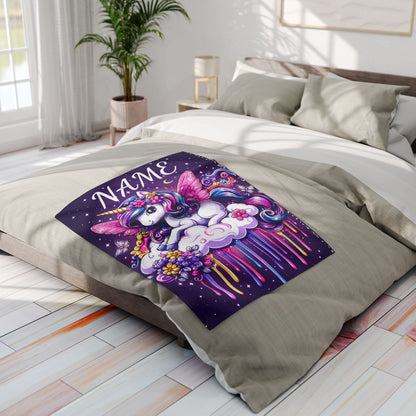 Personalized Unicorn Fleece Blanket – Custom Name Gift for Girls