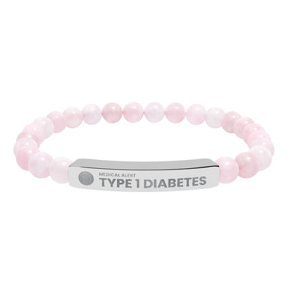 Type 1 Diabetes Engraved Stone Stretch Bar Bracelet | Medical ID Beaded Bracelet