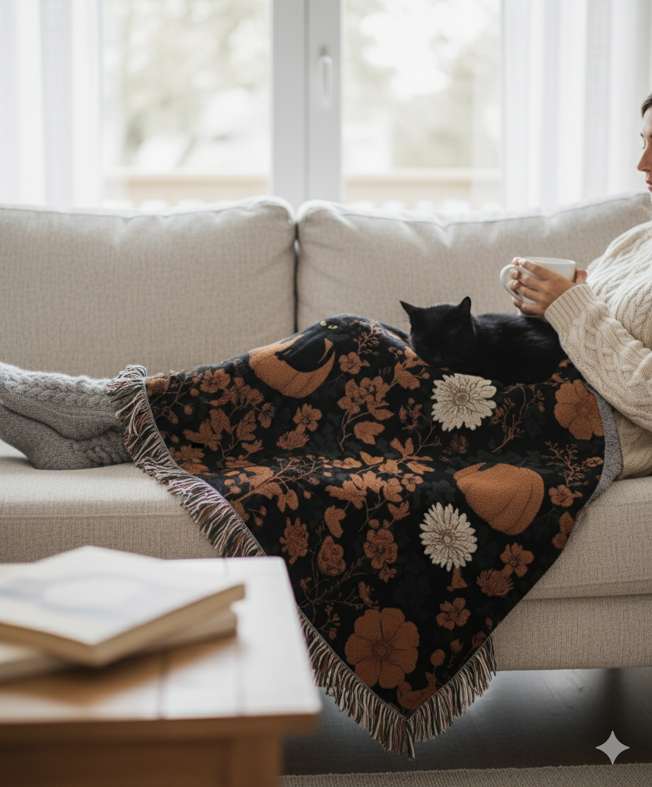Cozy Floral Woven Blanket | Warm Throw for Home Decor, Gift for Her, Bohemian Style, Picnic Blanket, Cozy Home Essentials