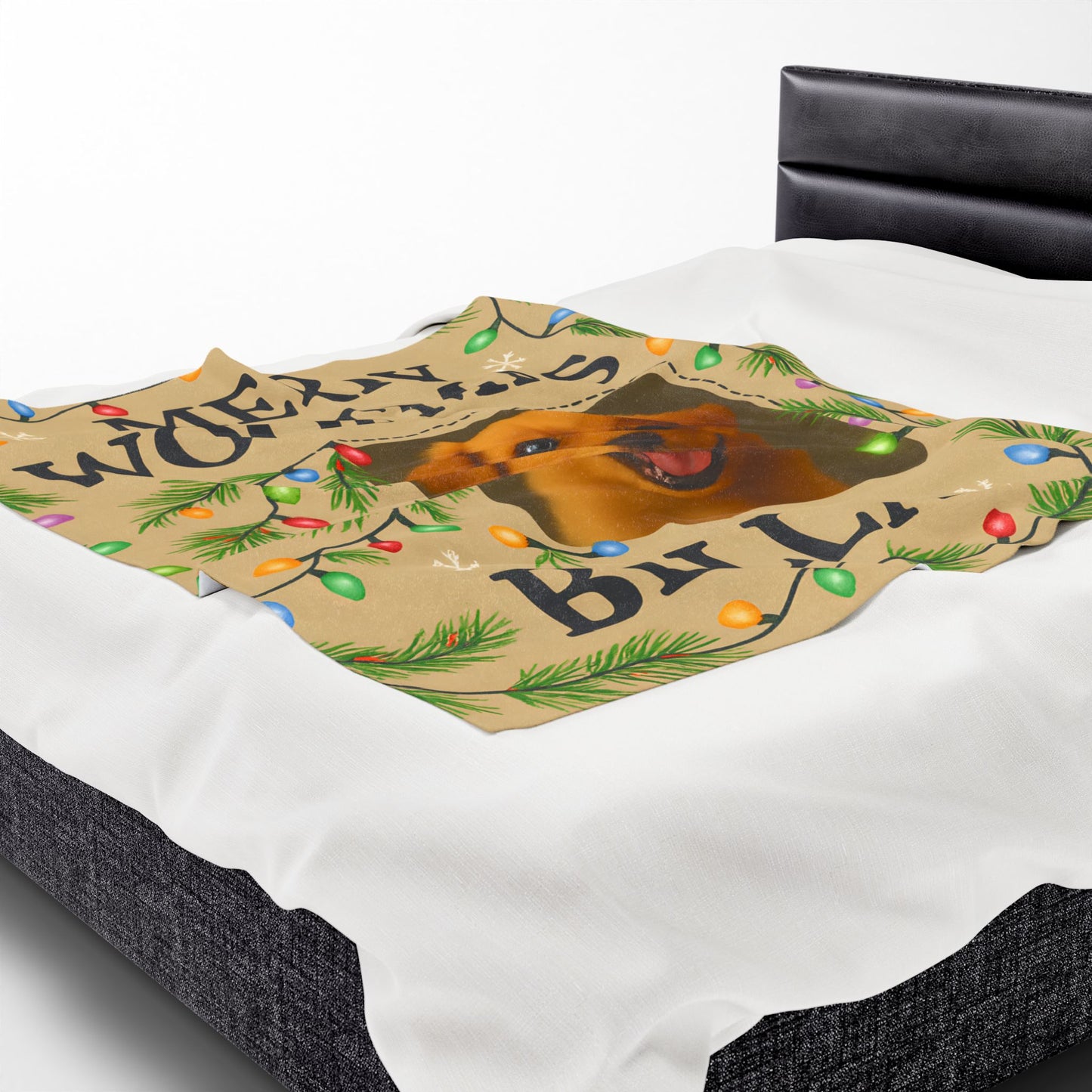 Custom Merry Woofmas Plush Blanket for Dog Lovers, Pet Gift, Cozy Throw, Holiday Decor, Personalized Blanket